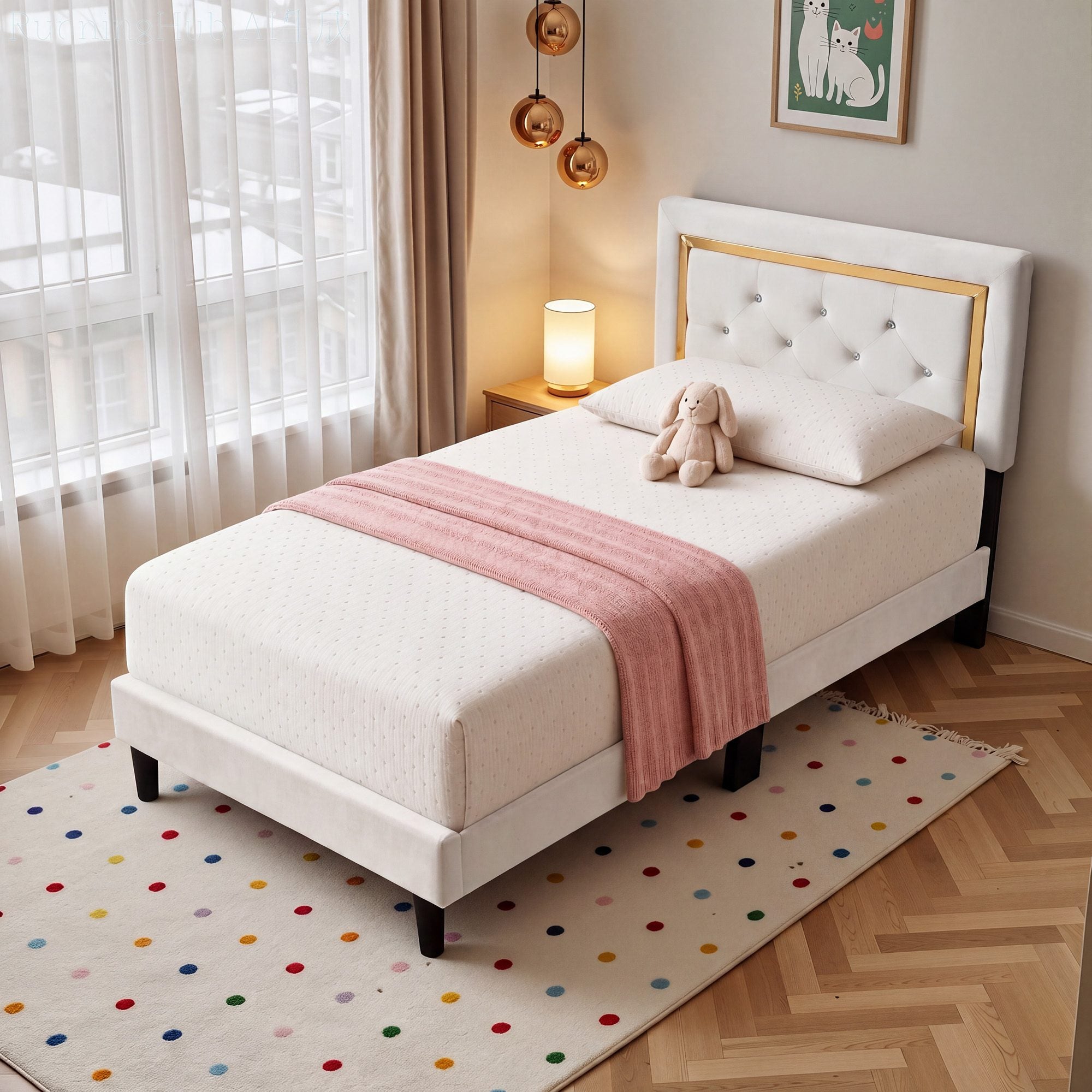 OVIOS Modern Upholstered Platform Bed Frame with Headboard No Box Spring Needed Easy Assembly Noise Free, view 3