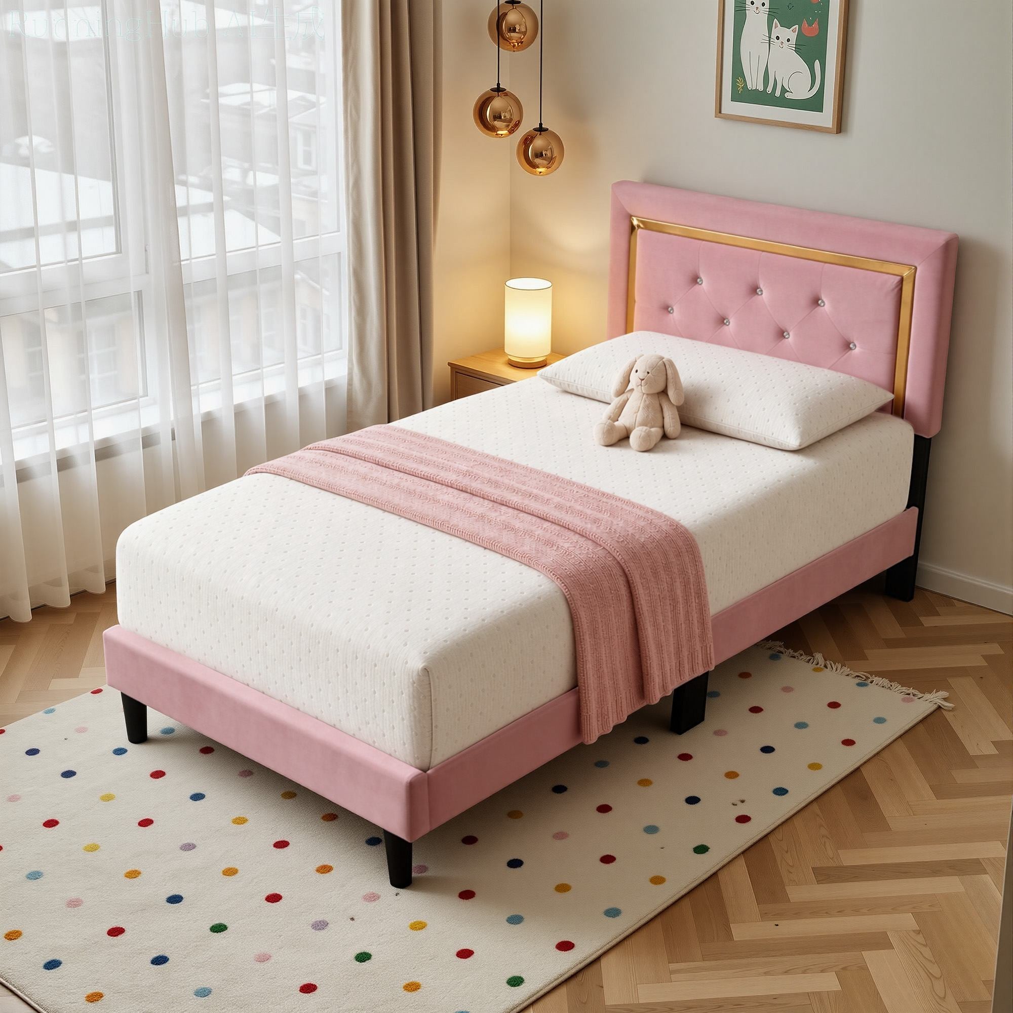 OVIOS Modern Upholstered Platform Bed Frame with Headboard No Box Spring Needed Easy Assembly Noise Free, view 4