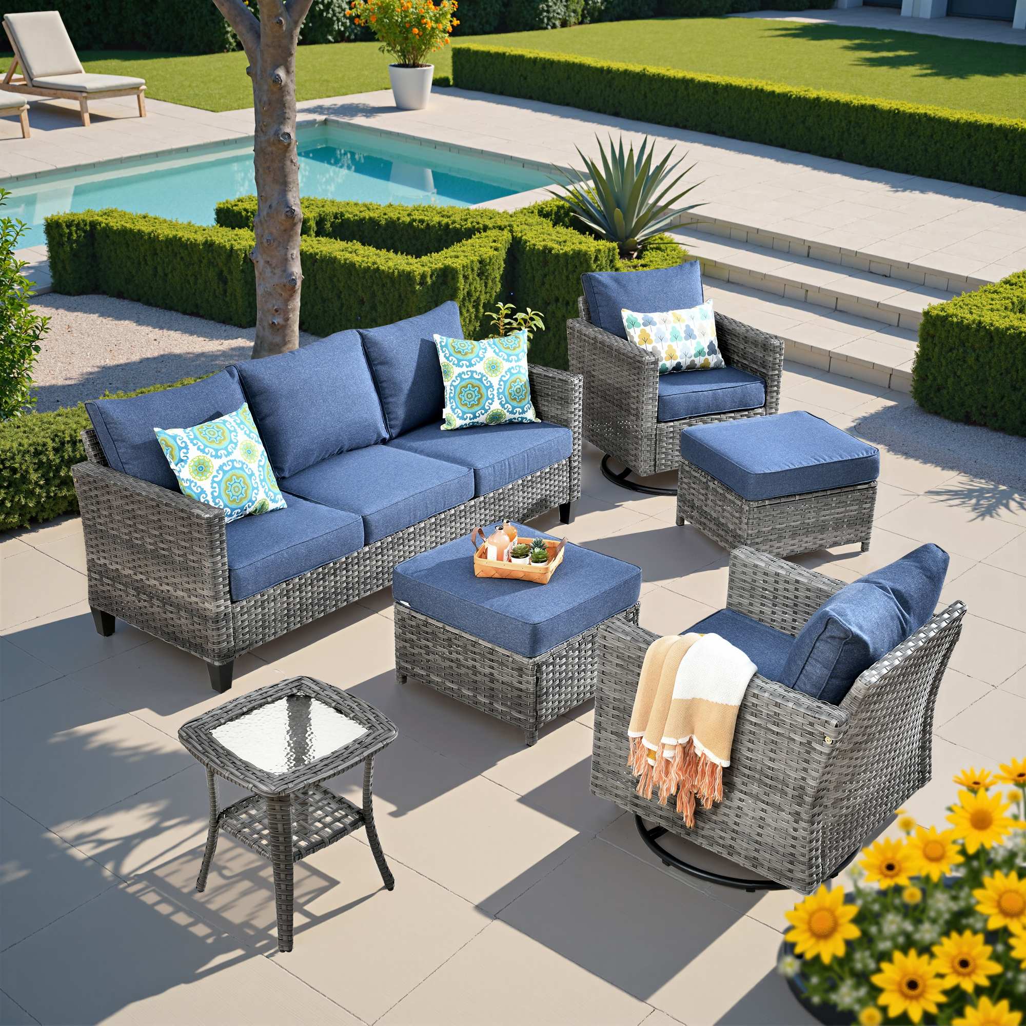 OVIOS Outdoor Patio Furniture Set 6 Pieces Set with Swivel Chair