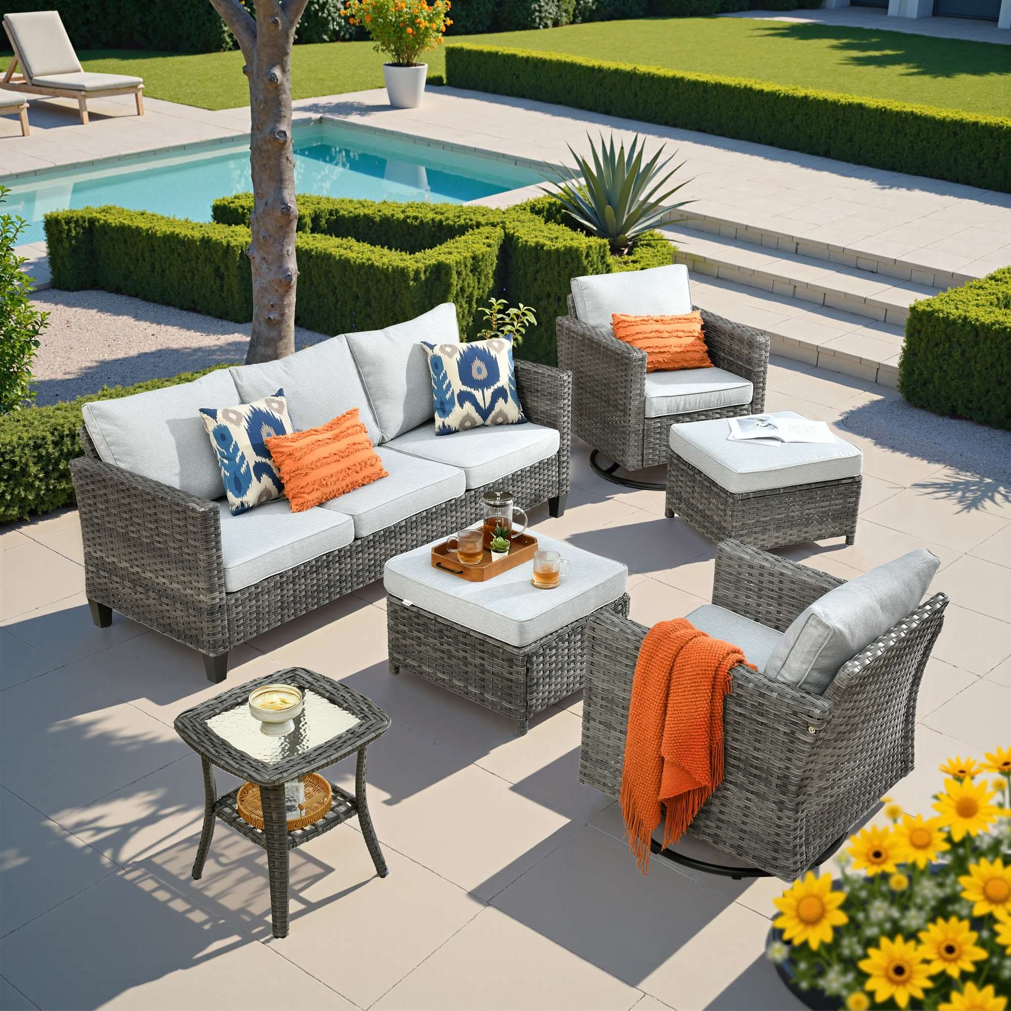 OVIOS Outdoor Patio Furniture Set 6 Pieces Set with Swivel Chair, view 3