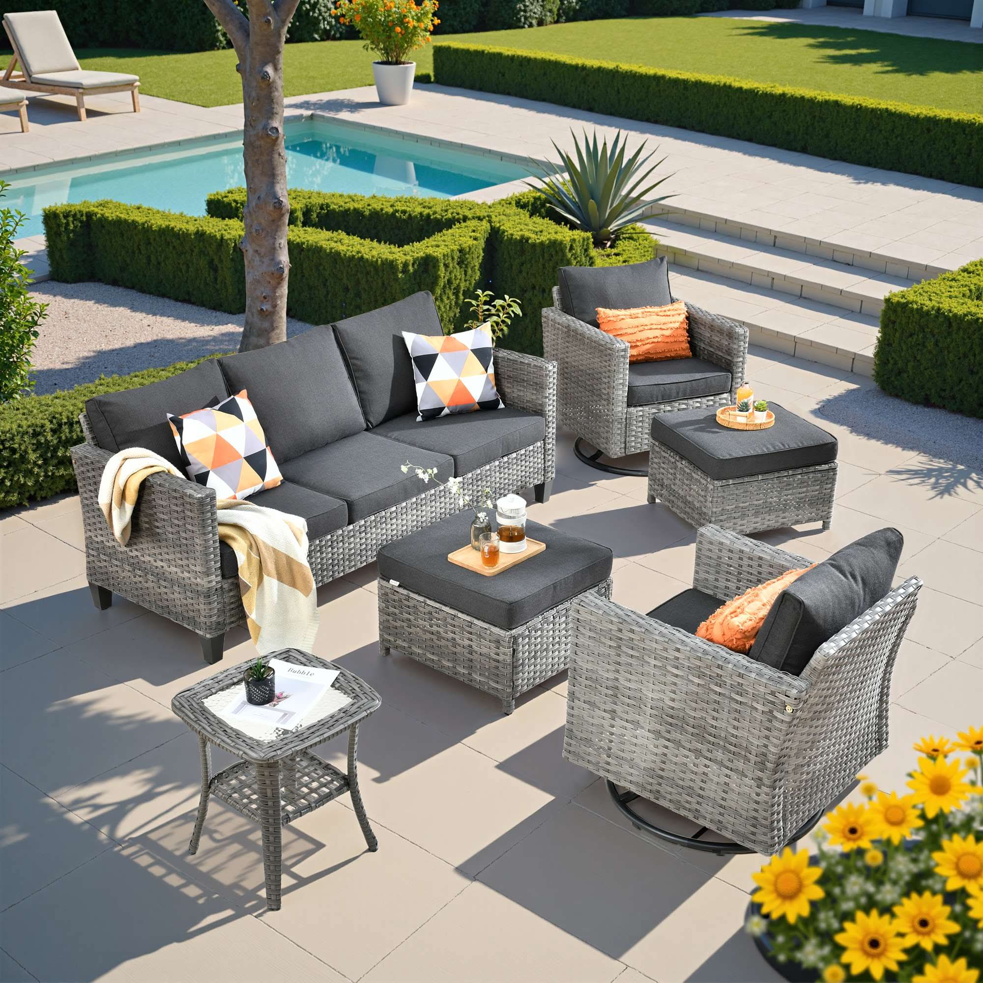 OVIOS Outdoor Patio Furniture Set 6 Pieces Set with Swivel Chair, view 4