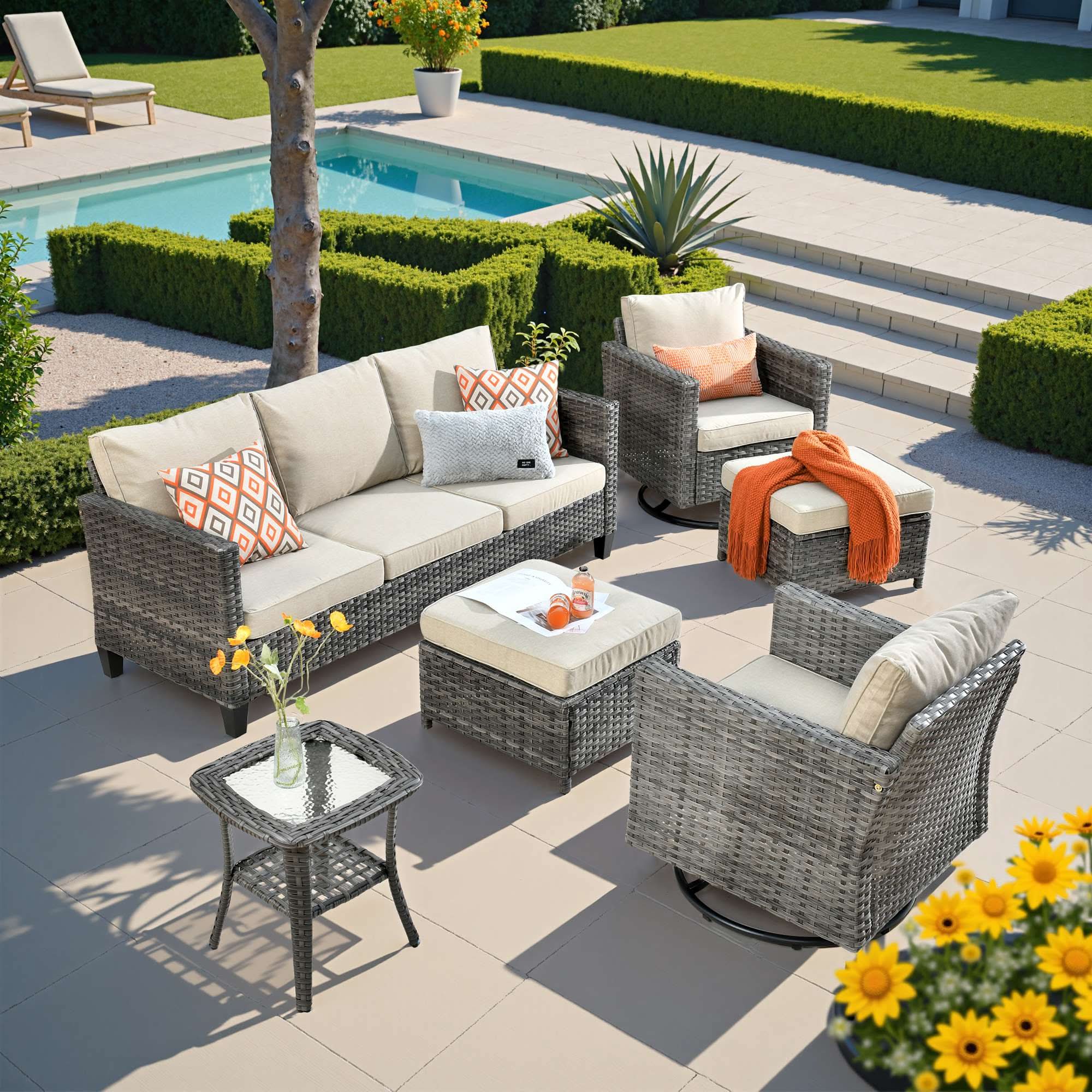 OVIOS Outdoor Patio Furniture Set 6 Pieces Set with Swivel Chair, view 5