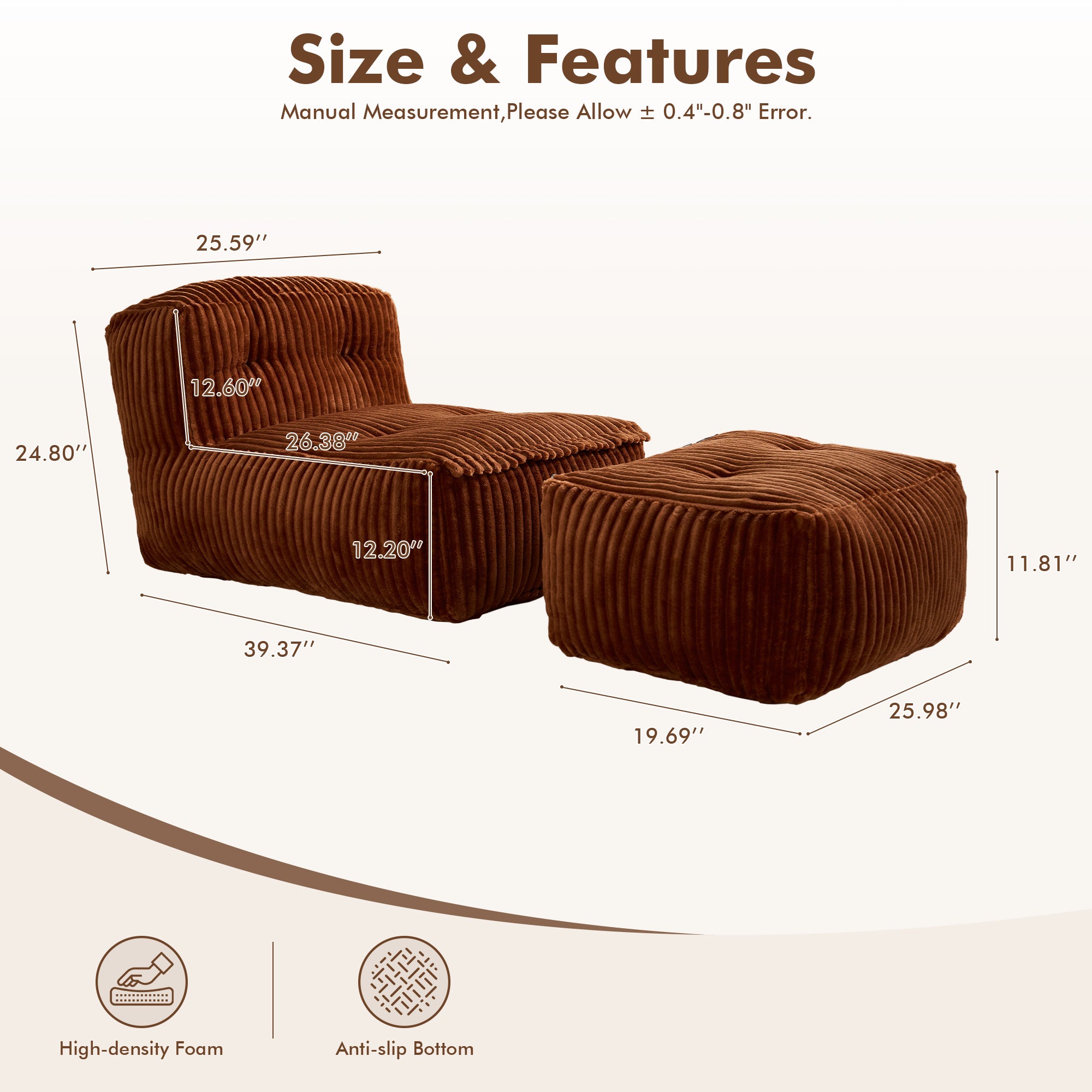 OVIOS Oversized Boneless Sofa Bean Bag Chair with Memory Foam for Living Room, view 5
