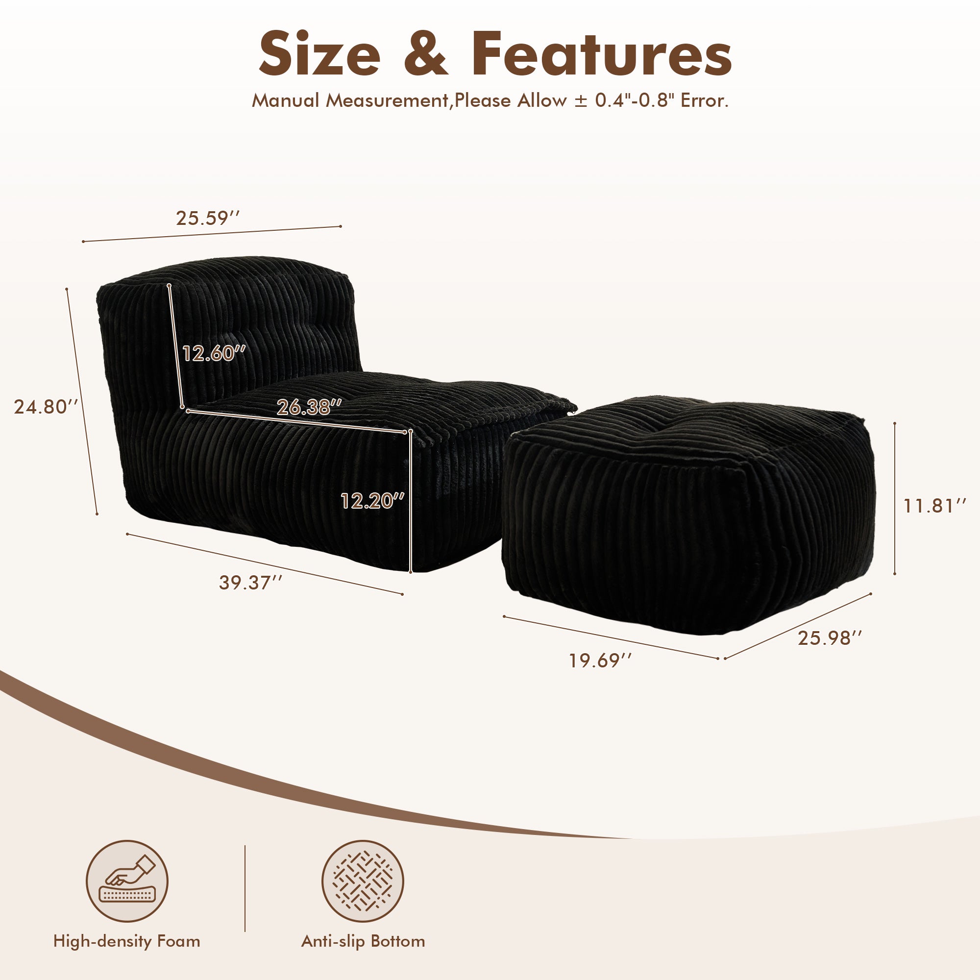 OVIOS Oversized Boneless Sofa Bean Bag Chair with Memory Foam for Living Room, view 6