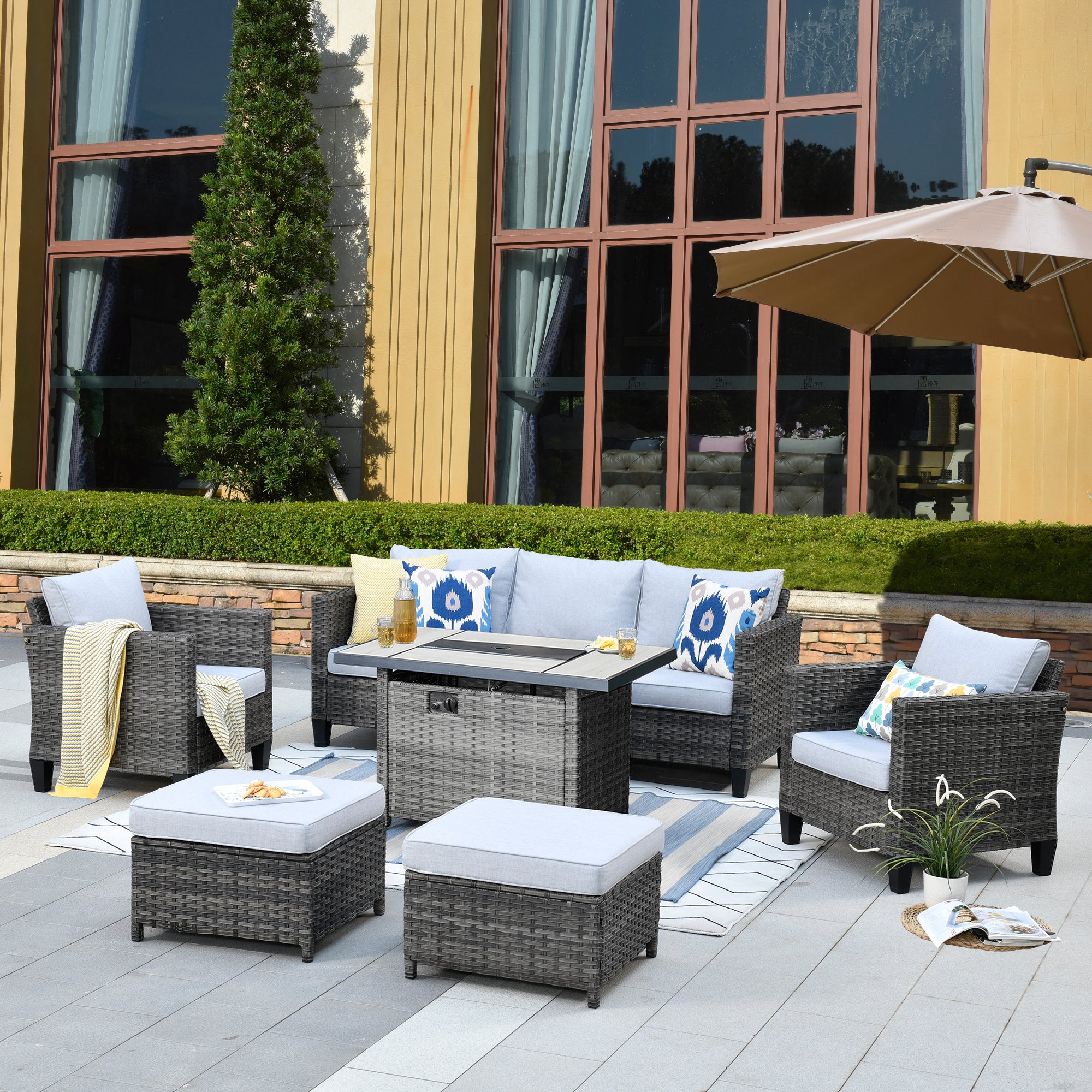 OVIOS Patio Conversation Set 6-Piece with Rectangle 42'' Fire Pit Table and Vultros Set, view 3