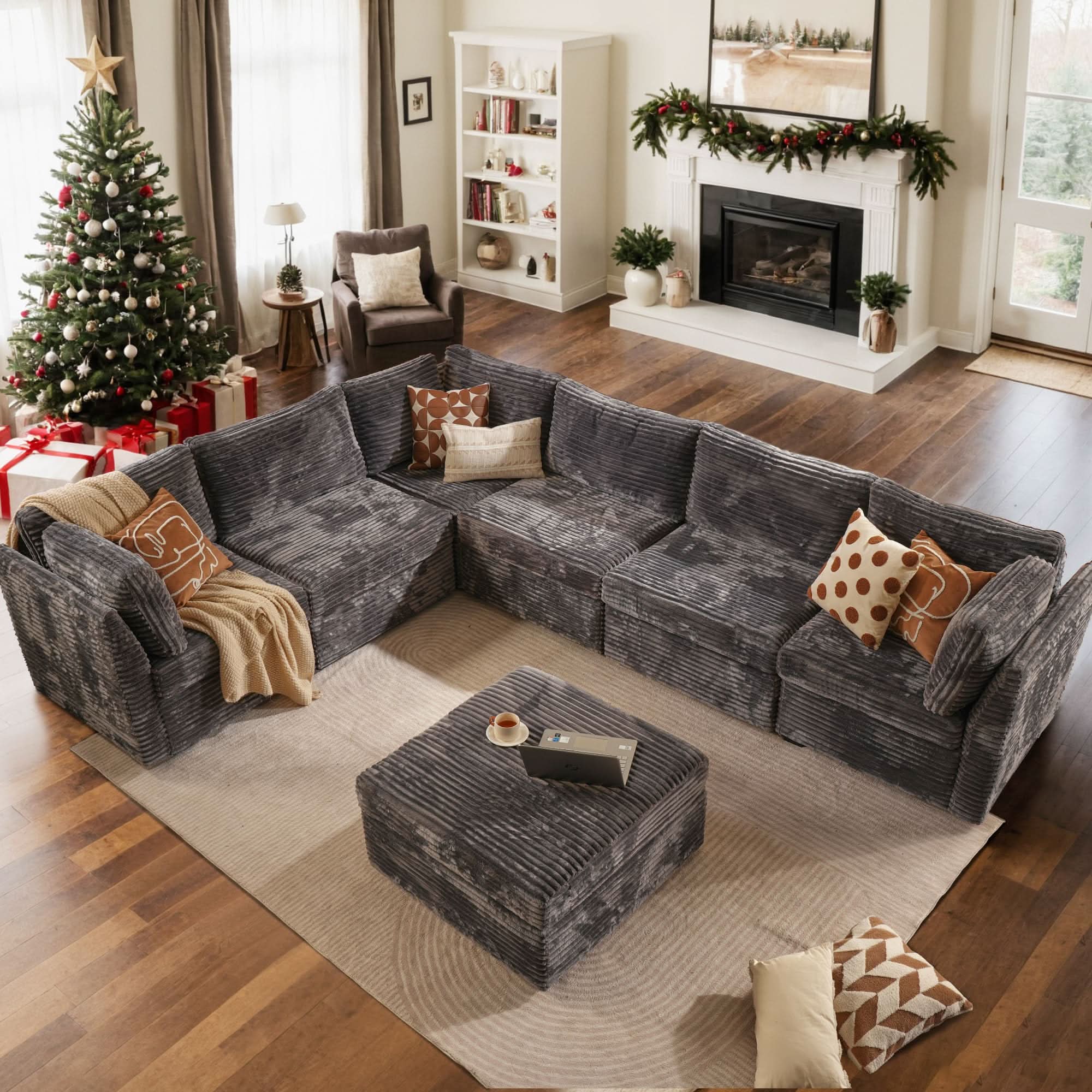 Ovios L-shaped 130.7" Modular Sectional Sofa Couch, Modern Deep Seat Cloud Plush Corduroy Sofas Set for Living Room