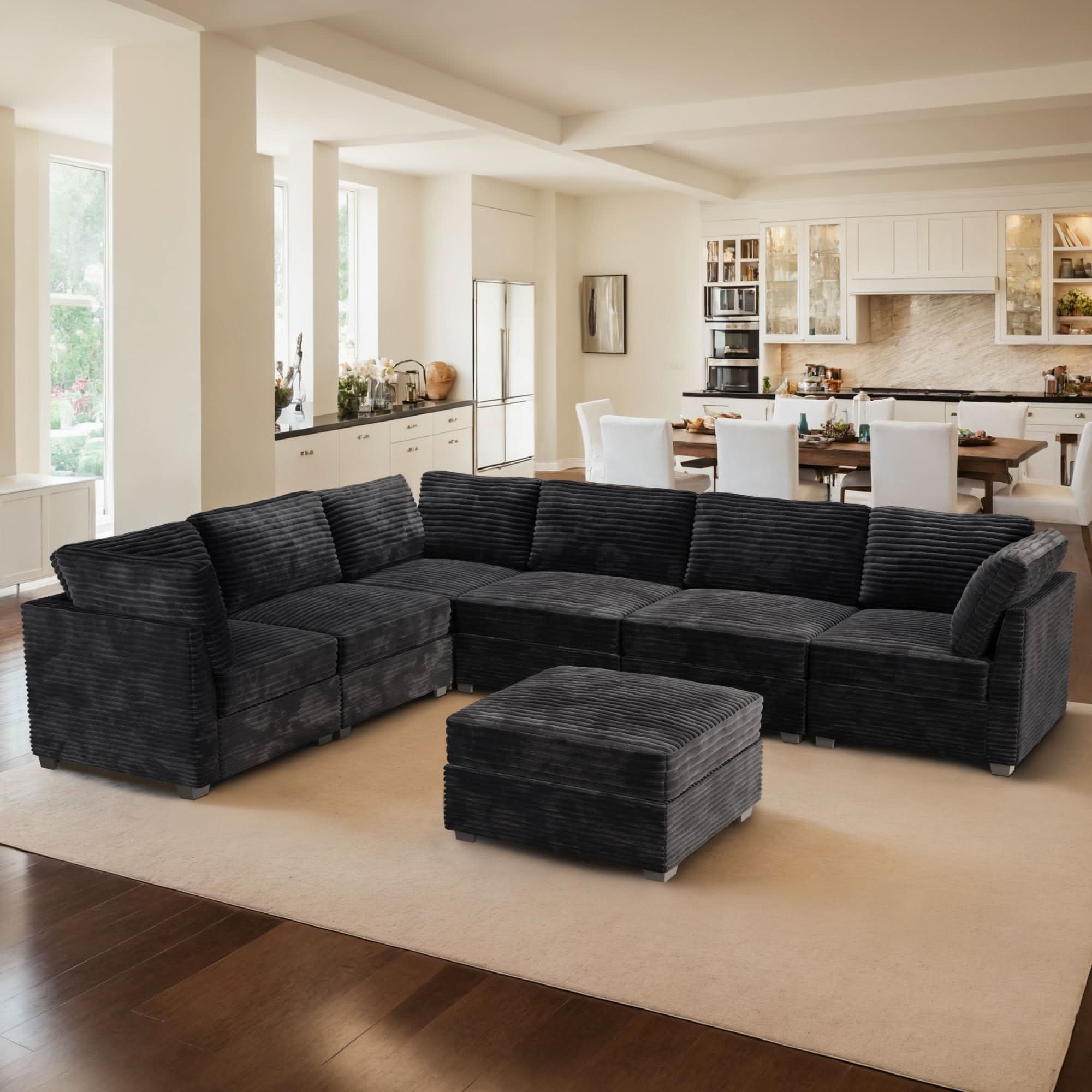 Ovios L-shaped 130.7" Modular Sectional Sofa Couch, Modern Deep Seat Cloud Plush Corduroy Sofas Set for Living Room, view 3