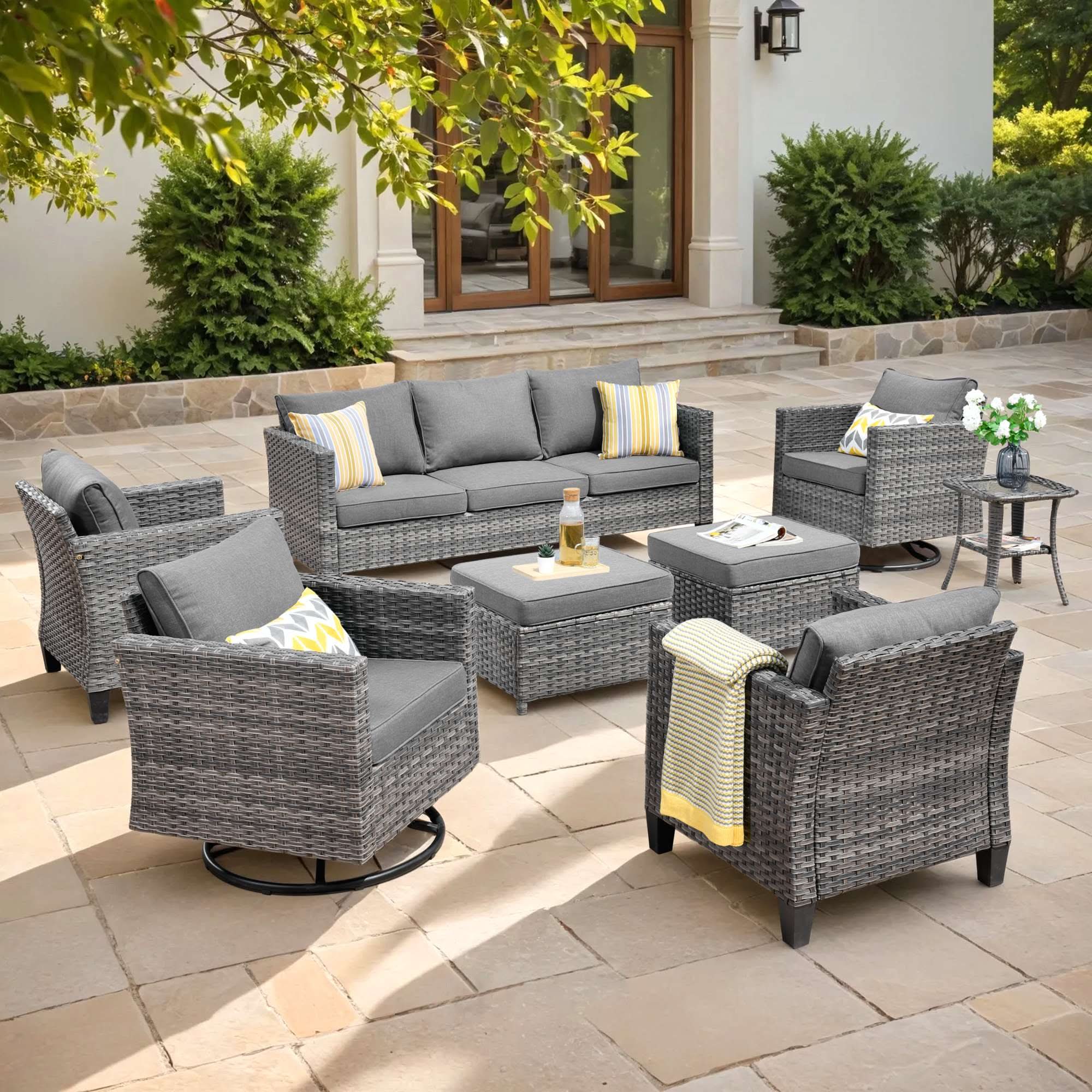 OVIOS Wicker Patio Conversation Set 8-Piece with 3-seat Sofa, view 4