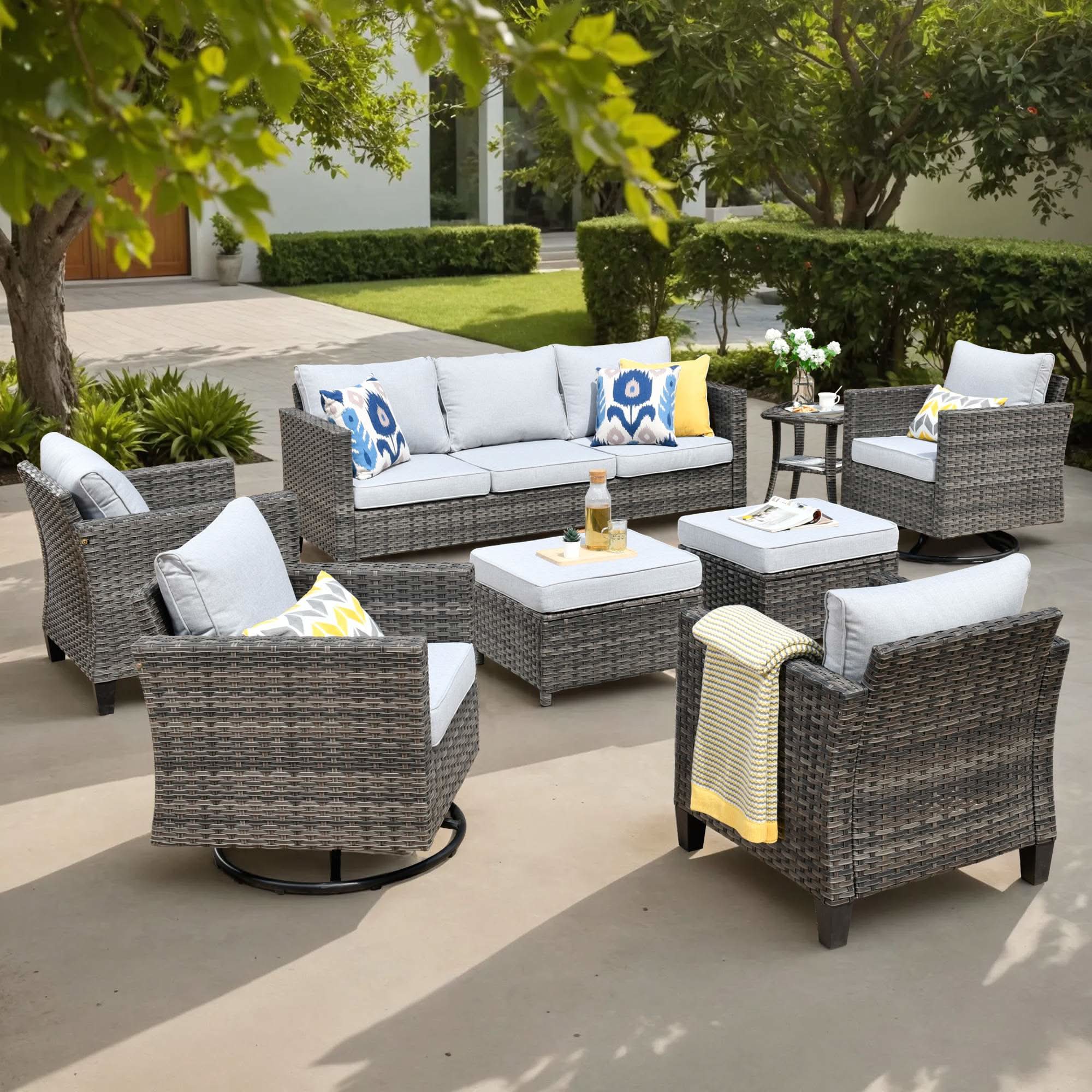 OVIOS Wicker Patio Conversation Set 8-Piece with 3-seat Sofa, view 5