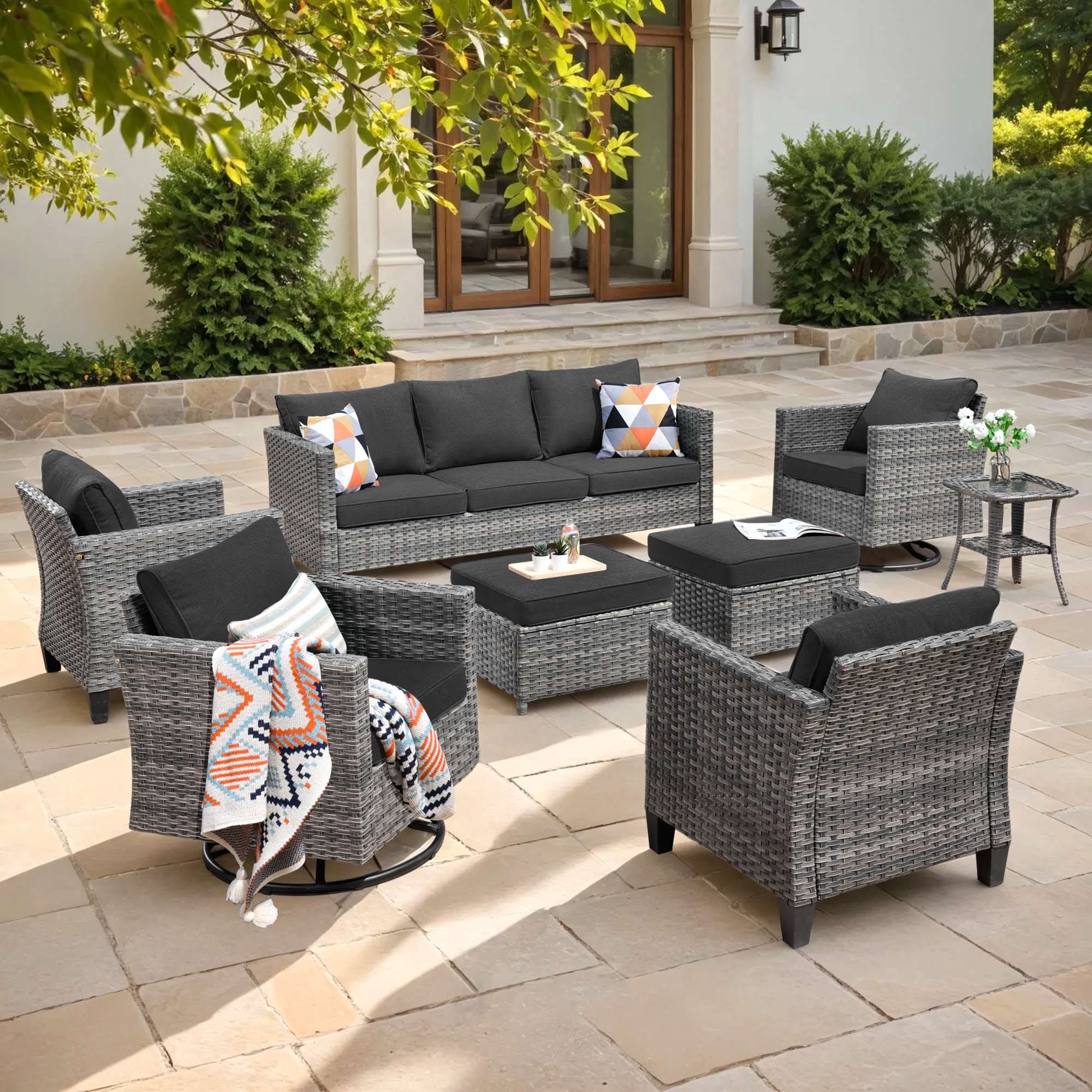 OVIOS Wicker Patio Conversation Set 8-Piece with 3-seat Sofa, view 6
