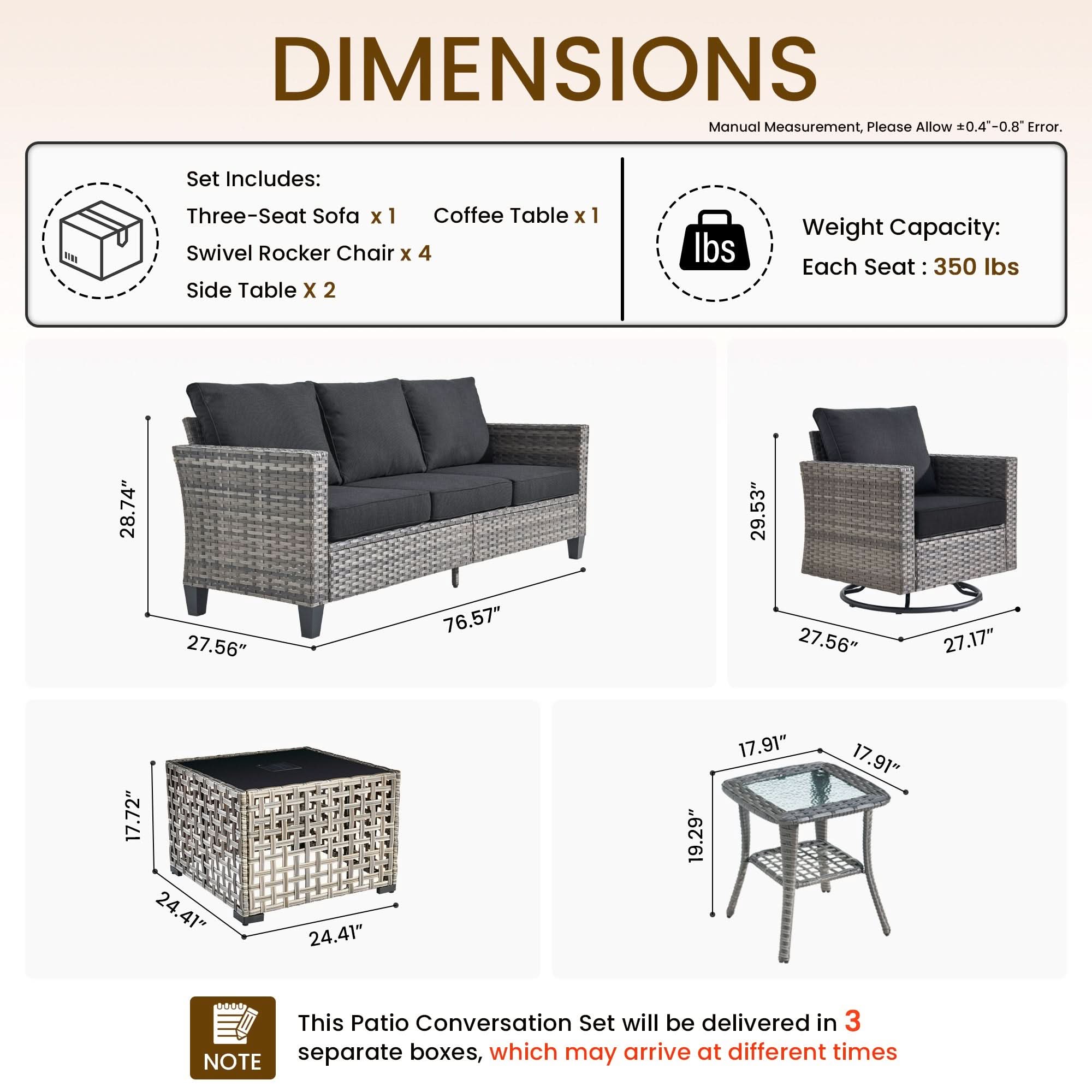 OVIOS Wicker Patio Conversation Set 8-Piece with Solar Table & Swivel Chair, view 5