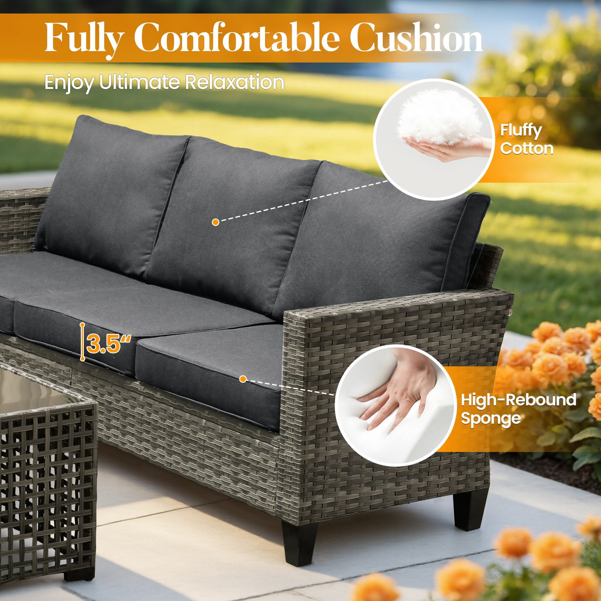 OVIOS Wicker Patio Conversation Set 8-Piece with Solar Table & Swivel Chair, view 6