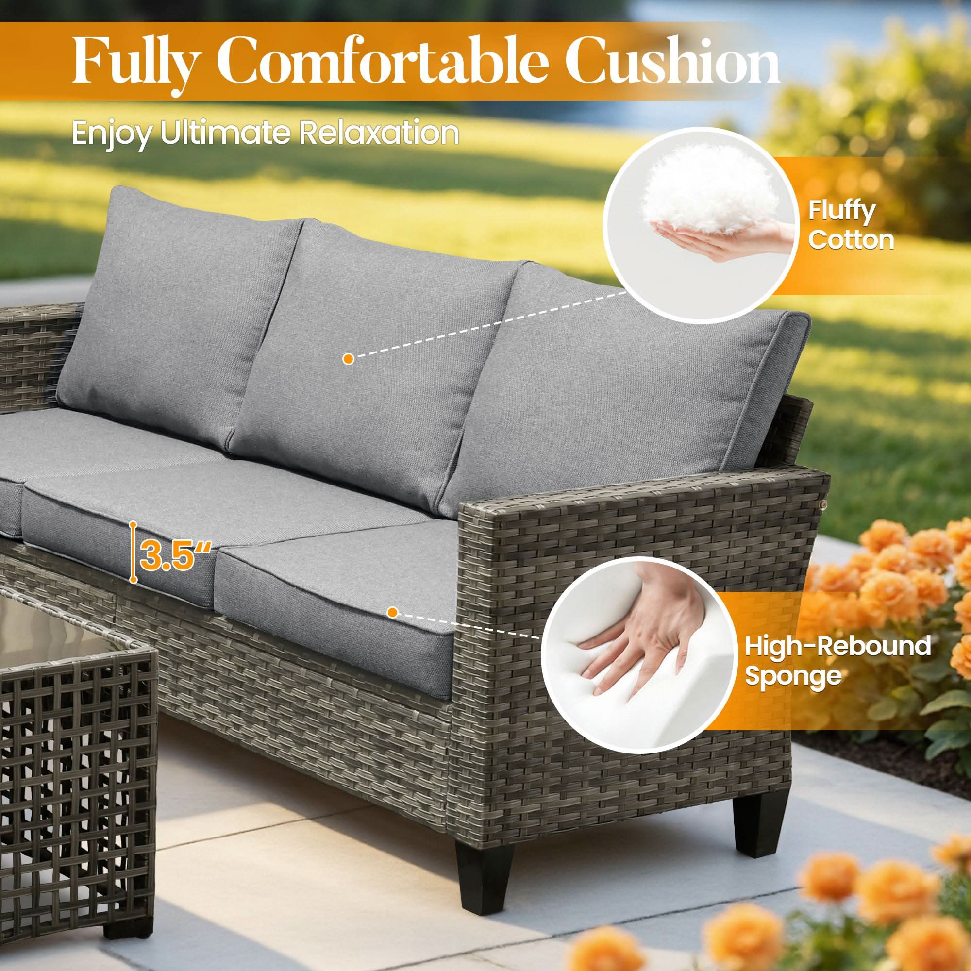 OVIOS Wicker Patio Conversation Set 8-Piece with Solar Table, view 4