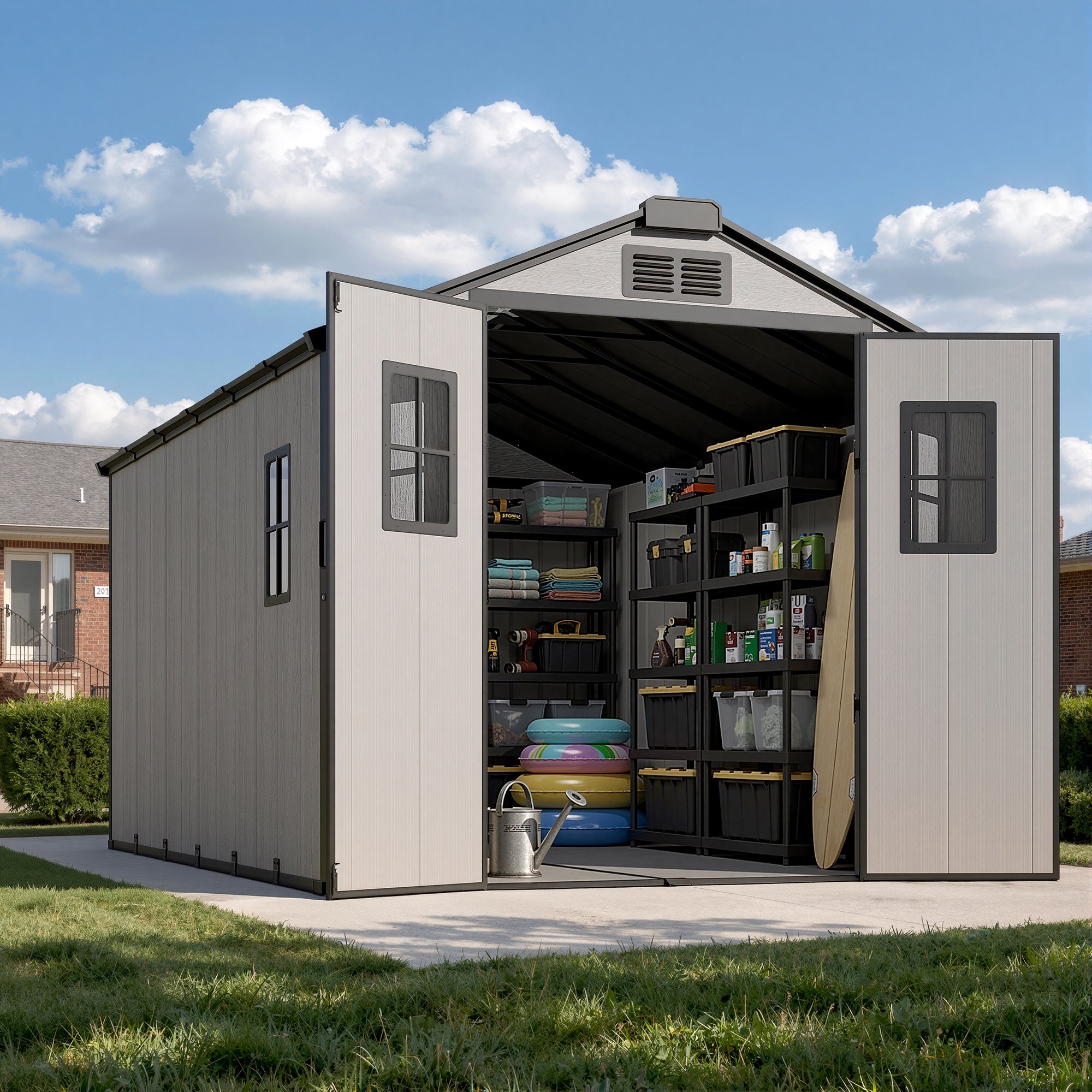 OVIOS Resin Storage Sheds with Floor – Gable Roof Outdoor Storage for Backyard, Patio & Garden, view 3