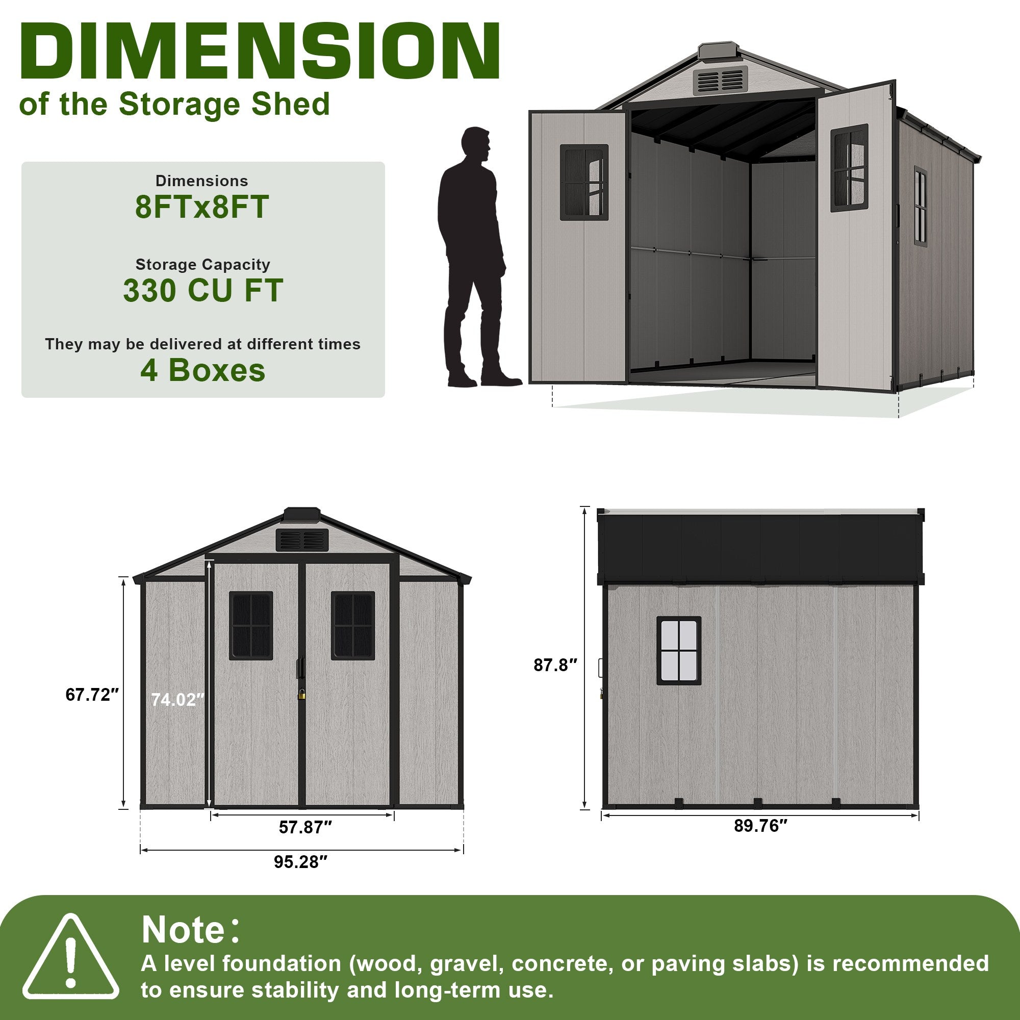 OVIOS Resin Storage Sheds with Floor – Gable Roof Outdoor Storage for Backyard, Patio & Garden, view 4