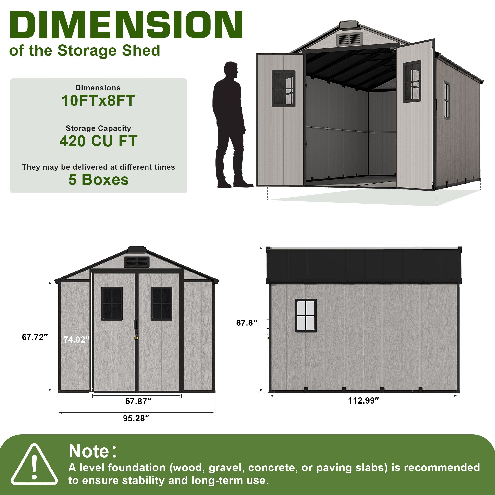 OVIOS Resin Storage Sheds with Floor – Gable Roof Outdoor Storage for Backyard, Patio & Garden, view 5