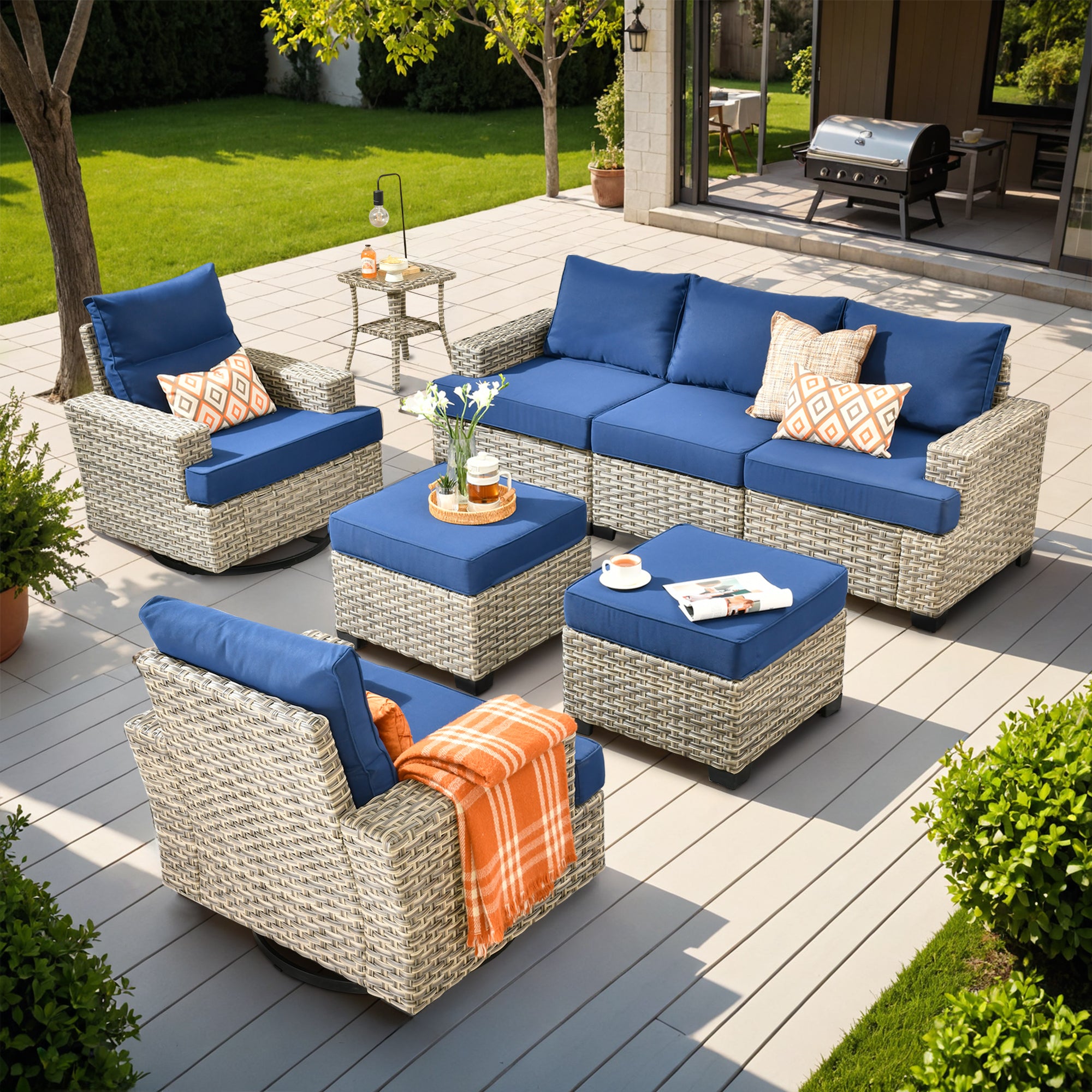 TBS Series - Sectional Patio Furniture Set 8-Piece, Included Swivel Chair, view 3