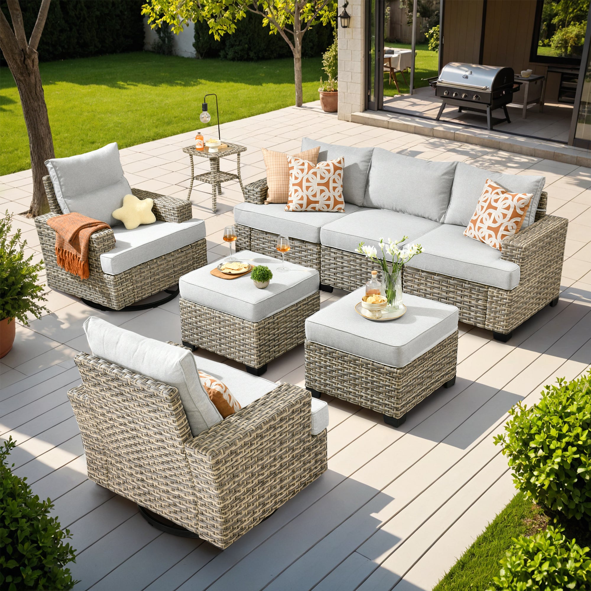 TBS Series - Sectional Patio Furniture Set 8-Piece, Included Swivel Chair, view 4