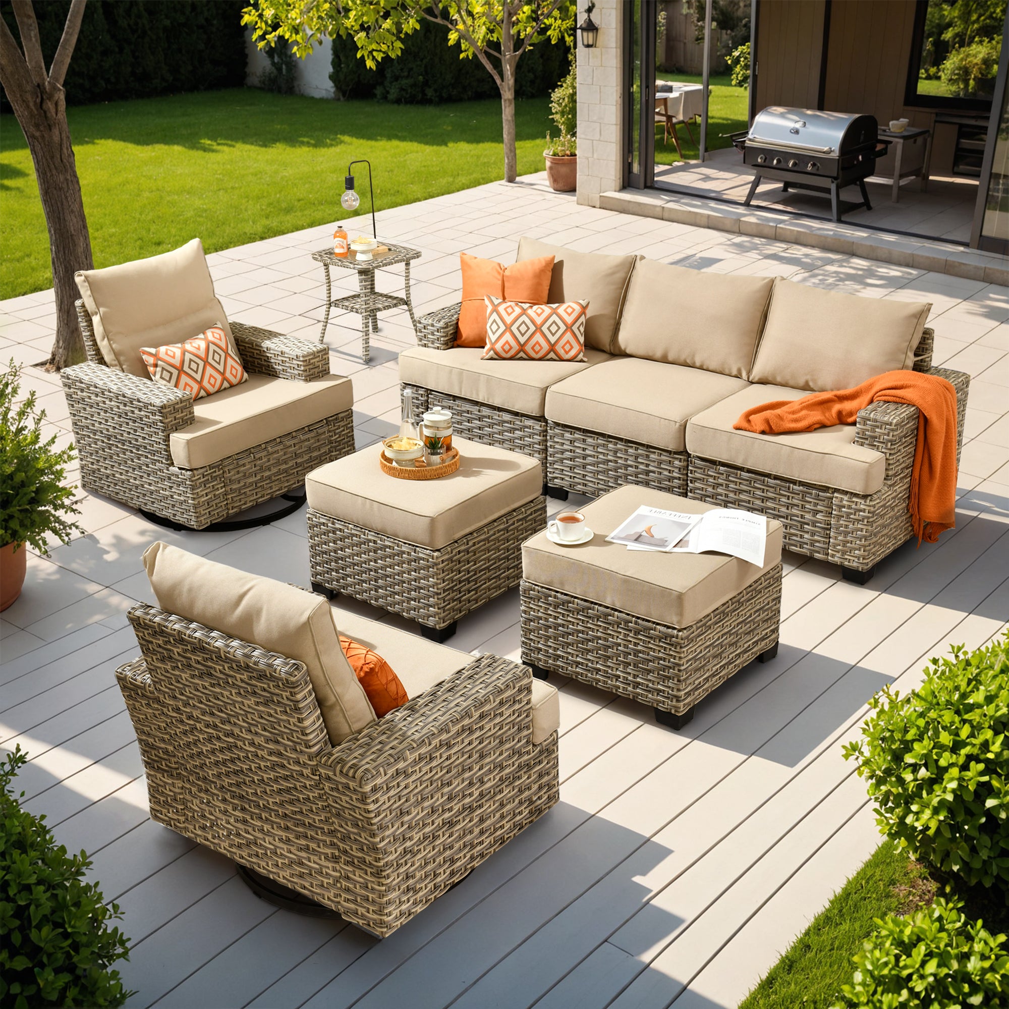 TBS Series - Sectional Patio Furniture Set 8-Piece, Included Swivel Chair, view 5