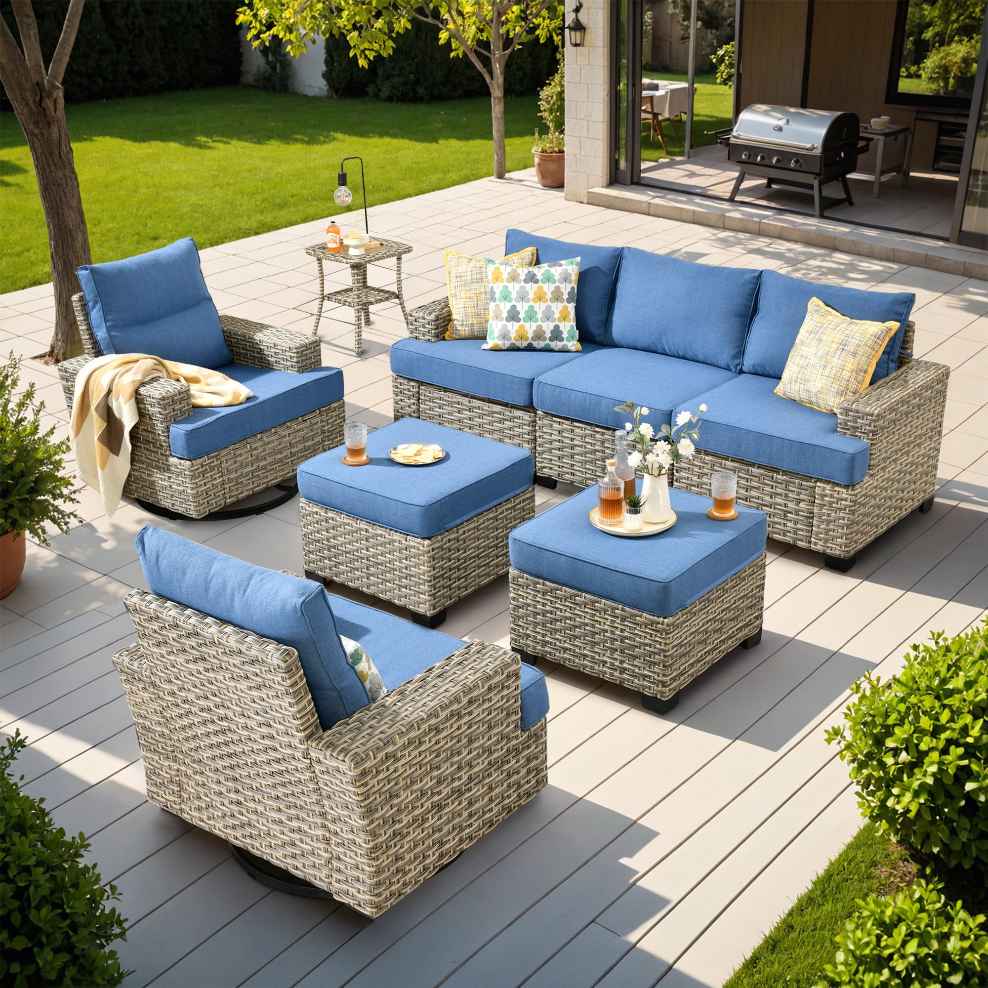 TBS Series - Sectional Patio Furniture Set 8-Piece, Included Swivel Chair, view 6
