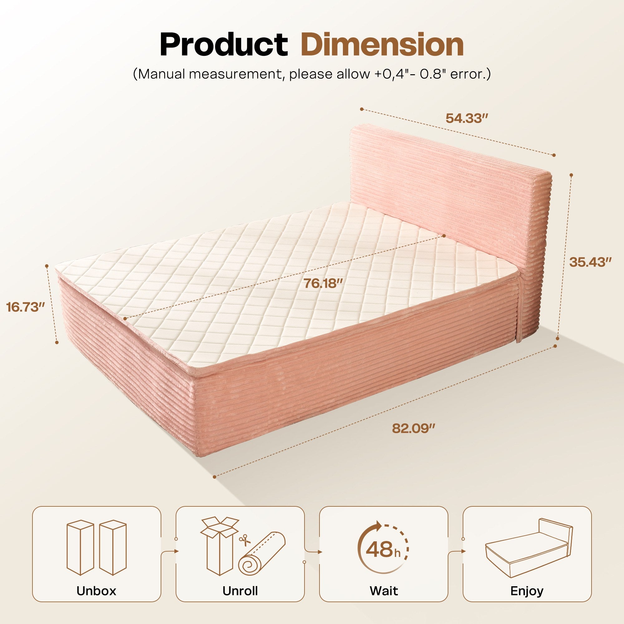 OVIOS Upholstered Bed, No Assembly & Space-Saving for Small Spaces, view 3