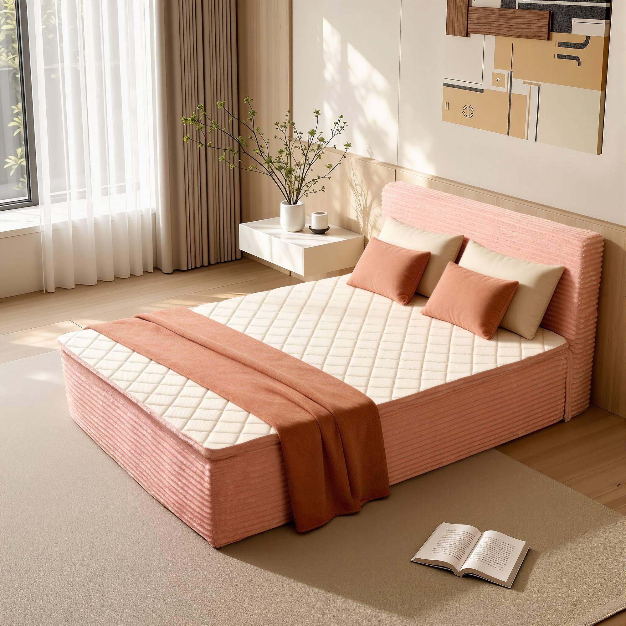 OVIOS Upholstered Bed, No Assembly & Space-Saving for Small Spaces, view 4