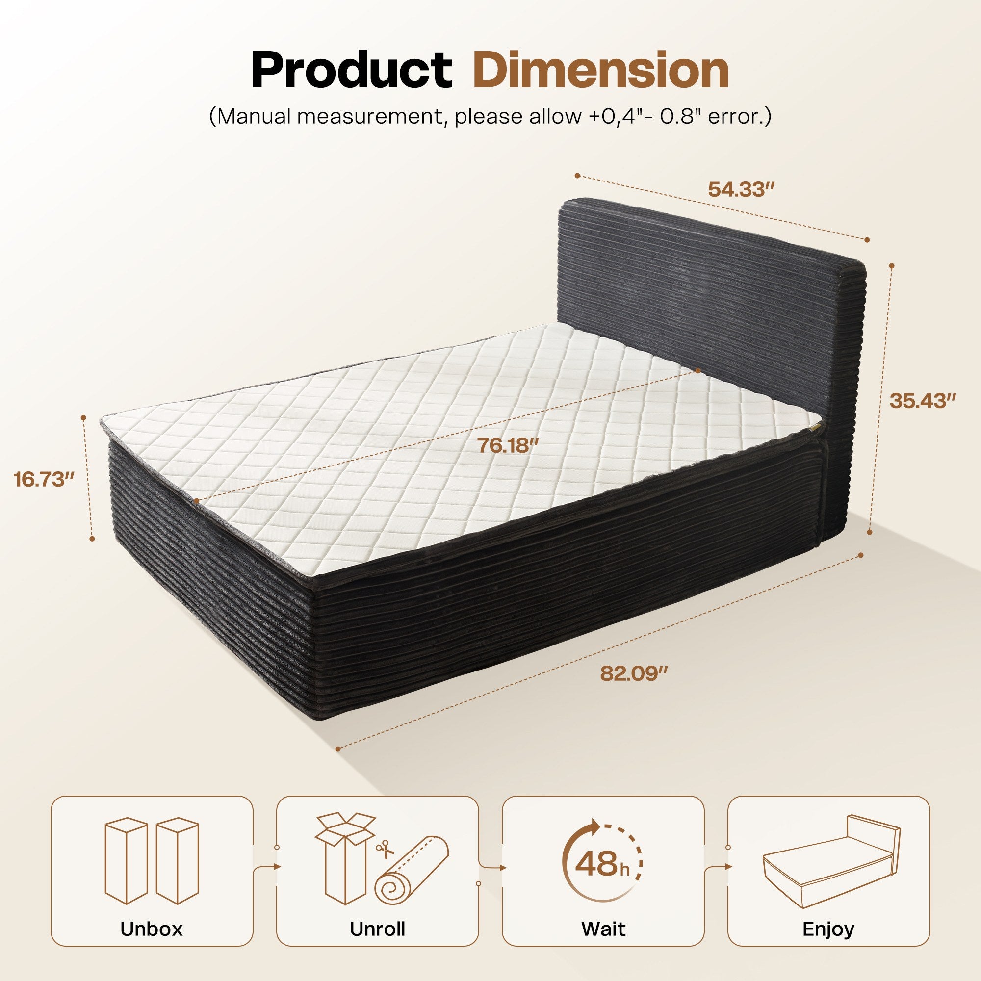 OVIOS Upholstered Bed, No Assembly & Space-Saving for Small Spaces, view 5