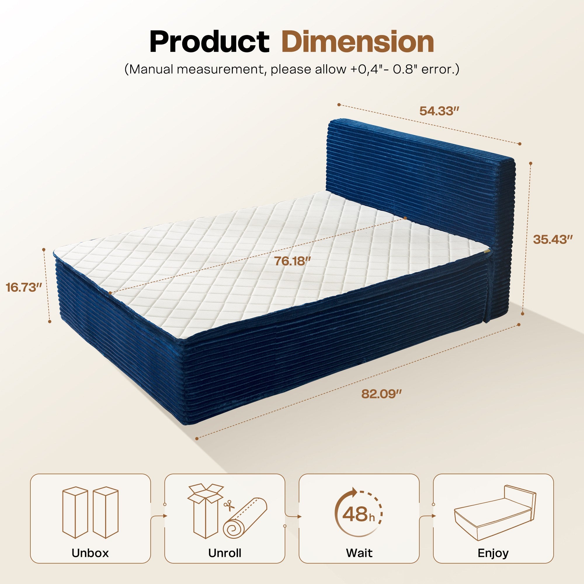 OVIOS Upholstered Bed, No Assembly & Space-Saving for Small Spaces, view 6
