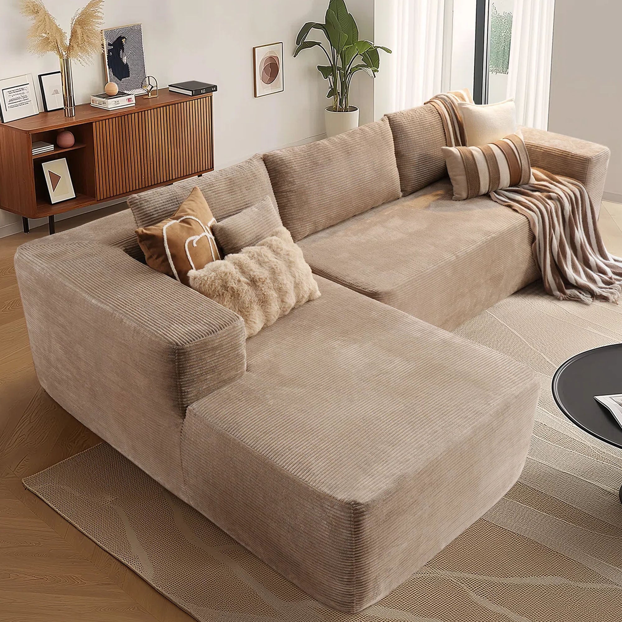 OVIOS 104" L-Shape Modular Couch with Chaise,Corduroy Fabric,No Assembly Required, view 3