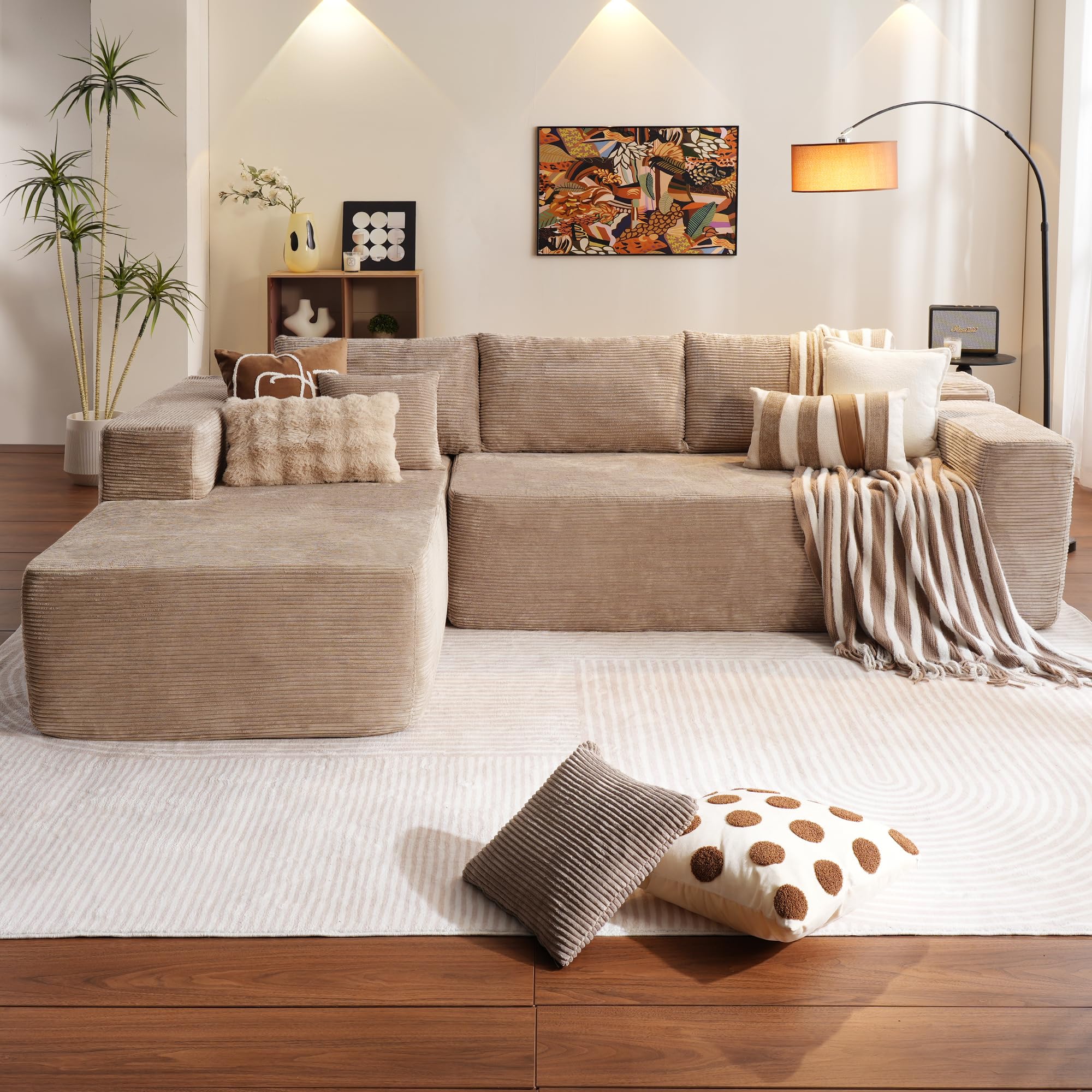 OVIOS 104" L-Shape Modular Couch with Chaise,Corduroy Fabric,No Assembly Required, view 4