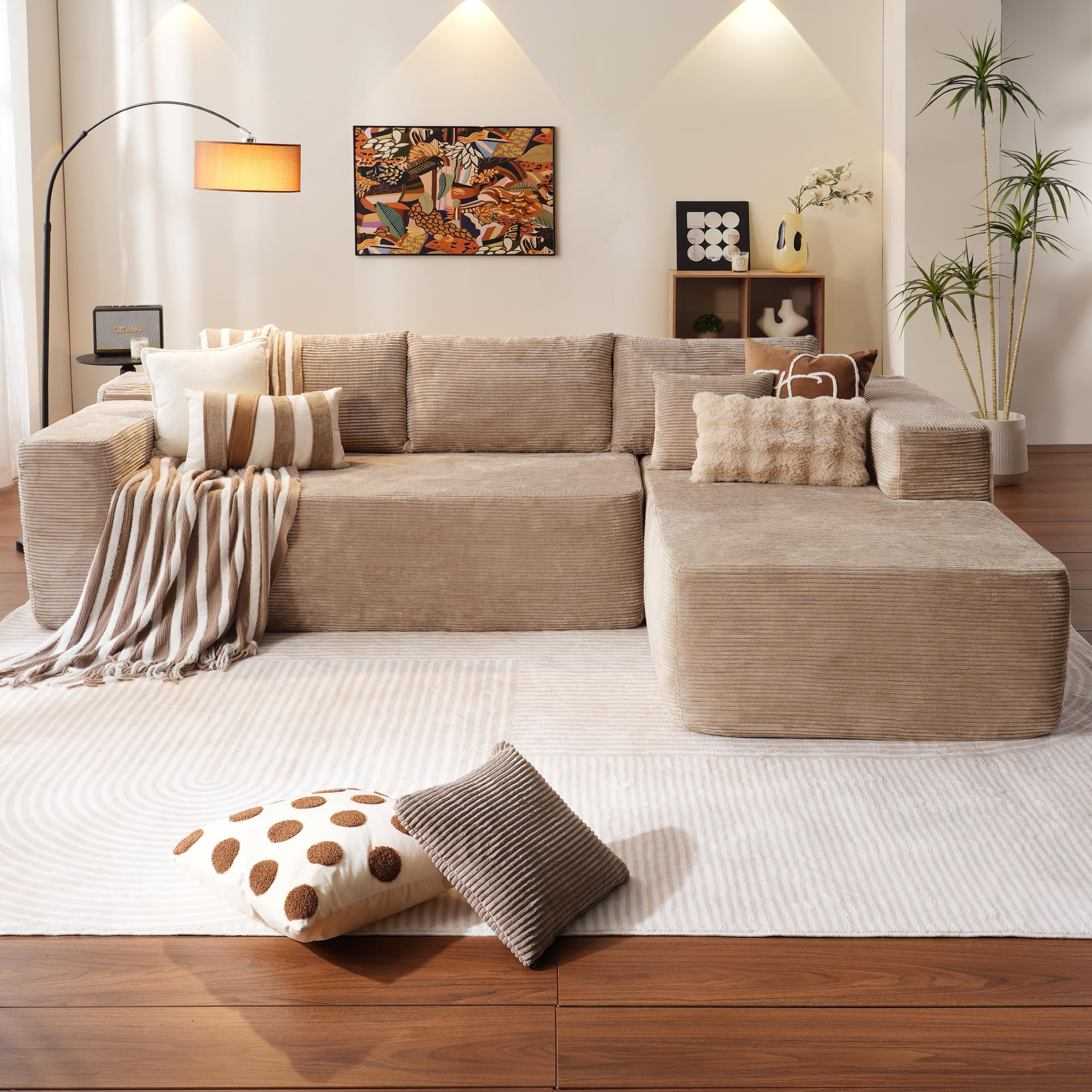 OVIOS 104" L-Shape Modular Couch with Chaise,Corduroy Fabric,No Assembly Required, view 5
