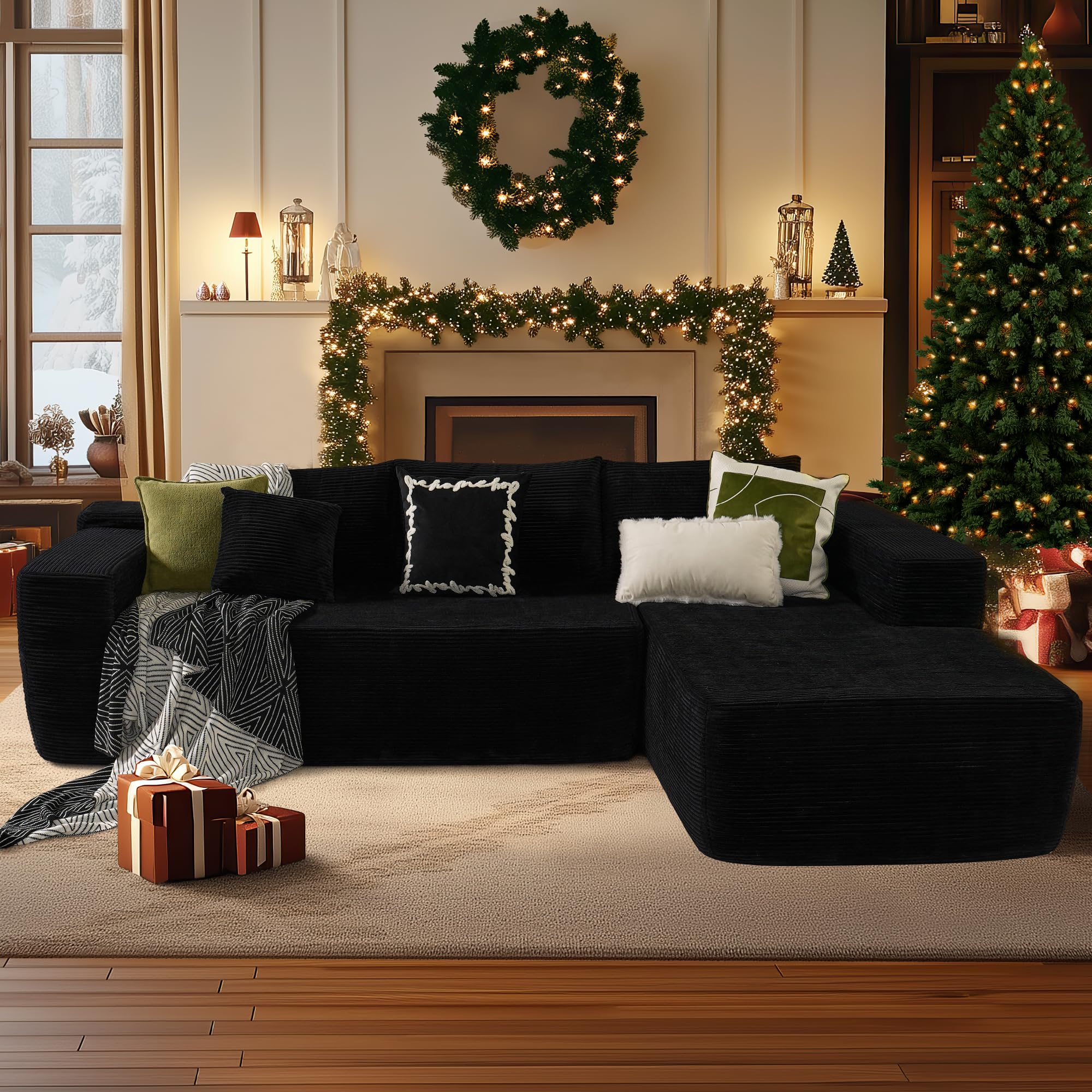 OVIOS 104" L-Shape Modular Couch with Chaise,Corduroy Fabric,No Assembly Required, view 6