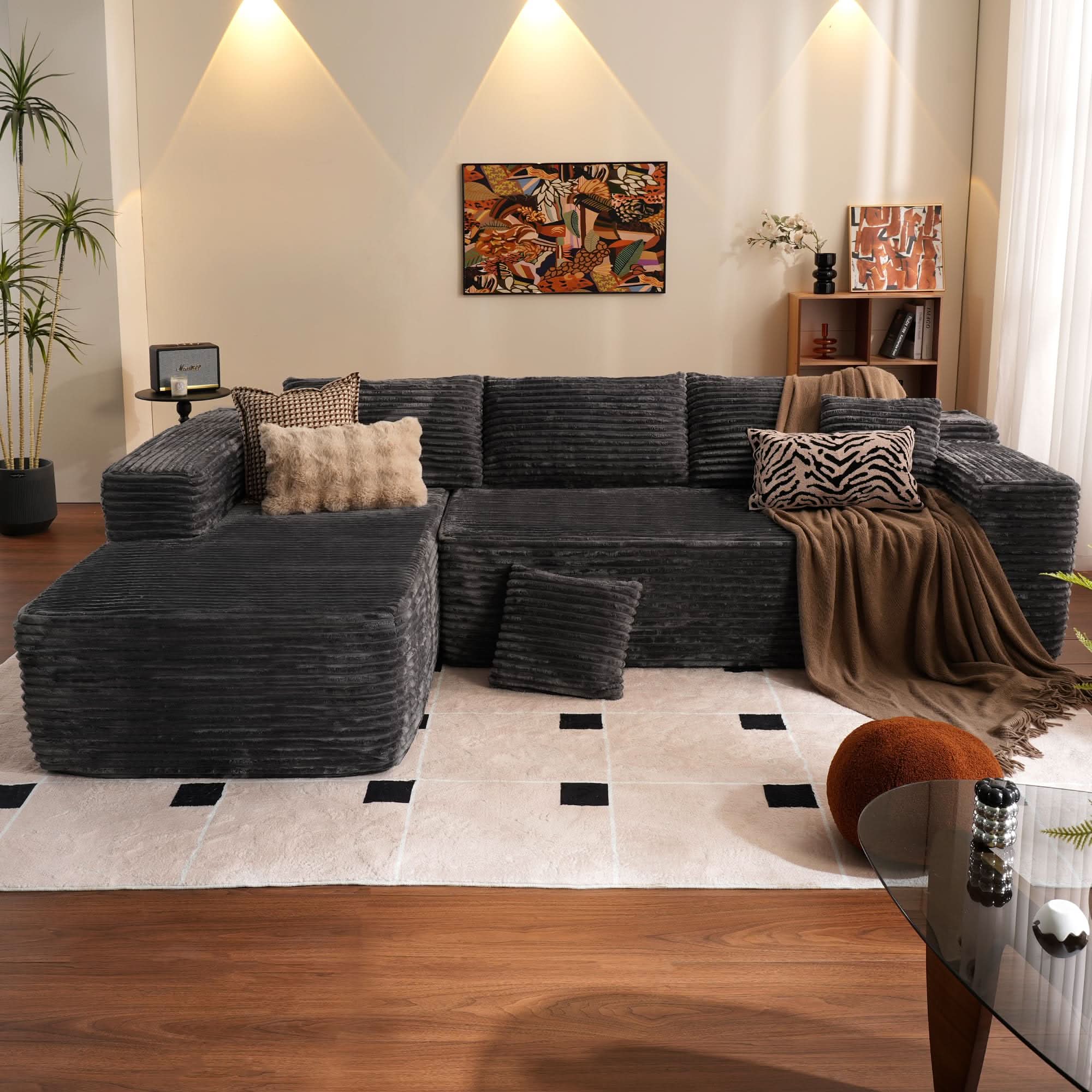 OVIOS 104" L-Shape Modular Couch with Chaise, Plush Corduroy Fabric, No Assembly Required, view 3